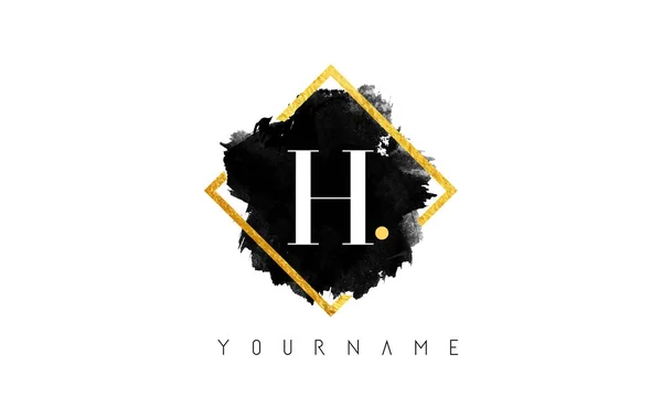 Diseño del logotipo de la letra H con trazo negro y marco de oro . — Vector de stock