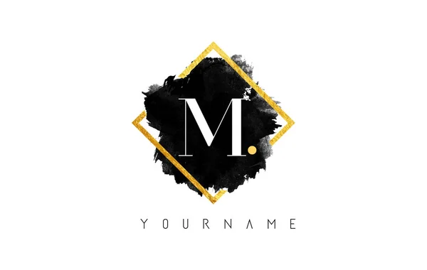 M Letter Logo Design with Black Stroke and Golden Frame. — Stock Vector