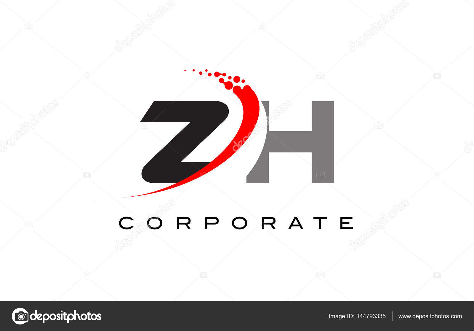 ZH Modern Letter Logo Design with Swoosh Stock Vector Image by
