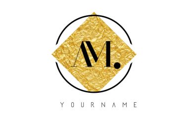 AM Letter Logo with Golden Foil Texture. clipart