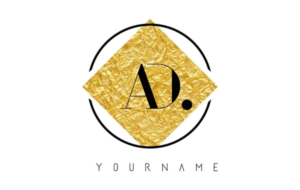 Logotipo de letra AD con textura de lámina de oro . — Vector de stock