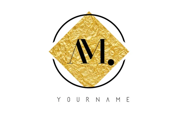 AM Letter Logo with Golden Foil Texture. — Stock Vector