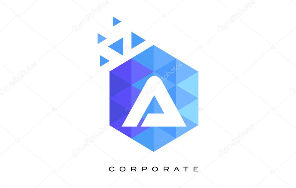 A Blue Hexagonal Letter Logo Design with Mosaic Blue Pattern.