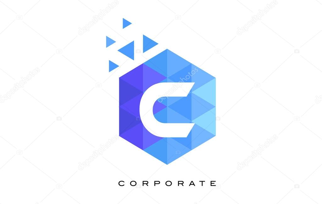 C Blue Hexagonal Letter Logo Design with Mosaic Blue Pattern.