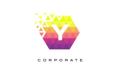 Gökkuşağı mozaik desen ile Y renkli altıgen mektup Logo Tasarım.
