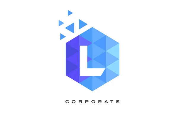 L Bleu lettre hexagonale Logo Design avec motif mosaïque . — Image vectorielle