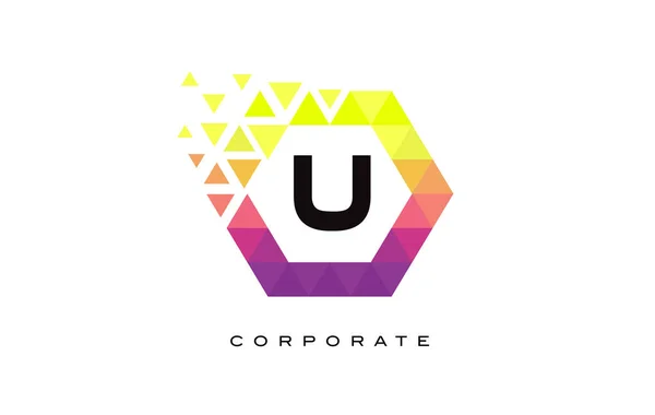Conception de logo de lettre en forme d'hexagone coloré U . — Image vectorielle