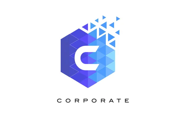 C Bleu lettre hexagonale Logo Design avec motif mosaïque . — Image vectorielle