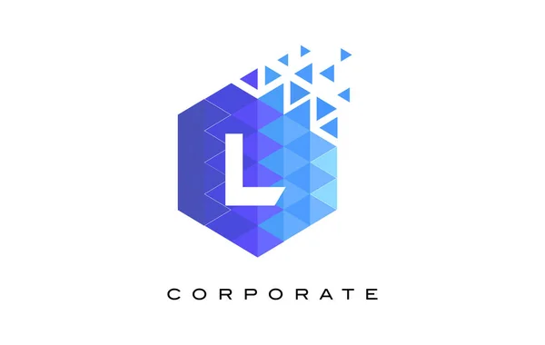 L Bleu lettre hexagonale Logo Design avec motif mosaïque . — Image vectorielle