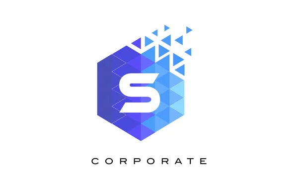 S Blue Hexagonal Letter Logo Design with Mosaic Pattern. — Stock Vector