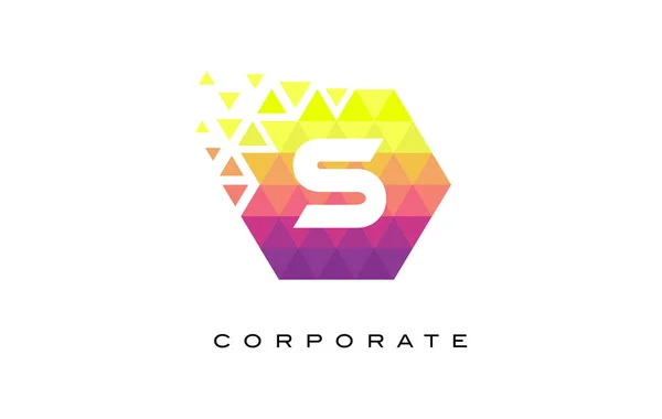 S Colorful Hexagonal Letter Logo Design with Rainbow Mosaic Pattern. — Stock Vector