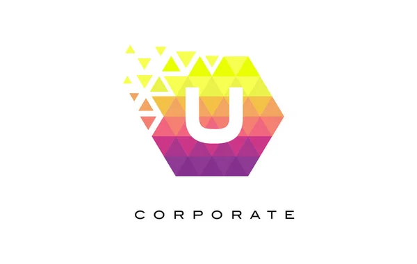 Conception hexagonale colorée de logo de lettre d'U avec le modèle de mosaïque d'arc-en-ciel . — Image vectorielle