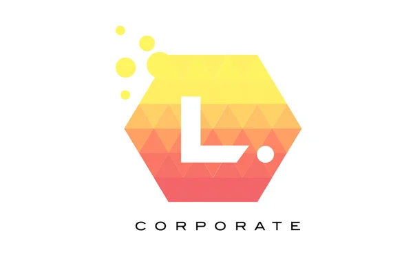 L Orange Hexagon Shaped Letter Logo with Bubbles. — Stock Vector