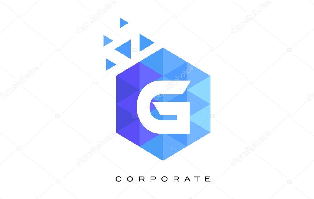 G Blue Hexagonal Letter Logo Design with Mosaic Blue Pattern.