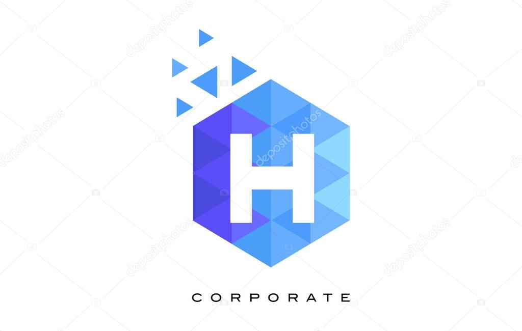 H Blue Hexagonal Letter Logo Design with Mosaic Blue Pattern.