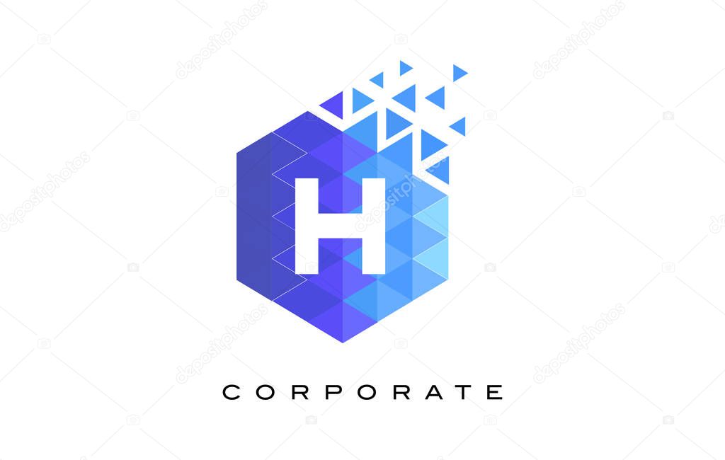 H Blue Hexagonal Letter Logo Design with Mosaic Blue Pattern.