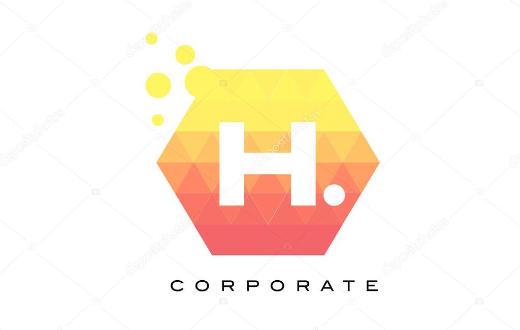 H Orange Hexagon Shaped Letter Logo Design with Dots Bubbles.