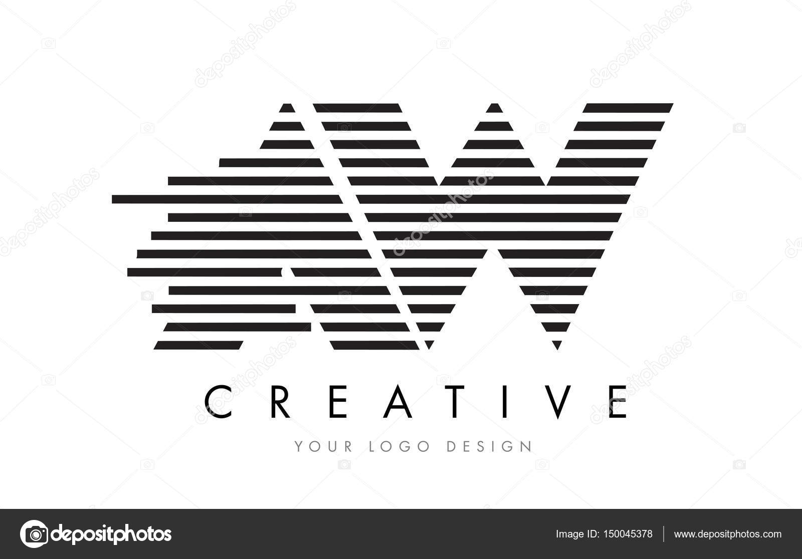 AW A W Zebra Letter Logo Design with Black and White Stripes Stock ...