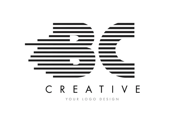 BC B C Zebra Letter Logo Design with Black and White Stripes — Stock Vector