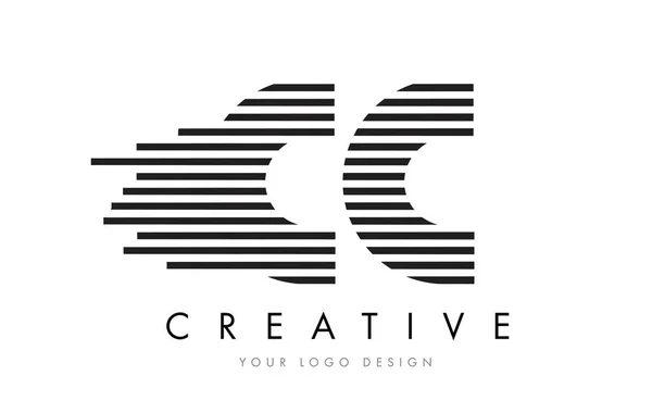 CC C C Zebra Lettre Logo Design avec des rayures noires et blanches — Image vectorielle