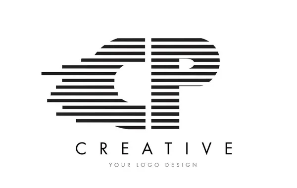 CP C P Zebra Lettre Logo Design avec des rayures noires et blanches — Image vectorielle