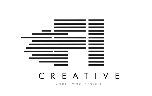 FI F I Zebra Letra Logotipo Diseño con Rayas en Blanco y Negro — Archivo Imágenes Vectoriales