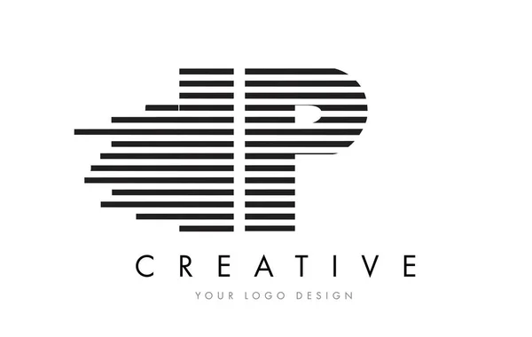 Diseño de logotipo de letra de cebra IP I P con rayas en blanco y negro — Archivo Imágenes Vectoriales