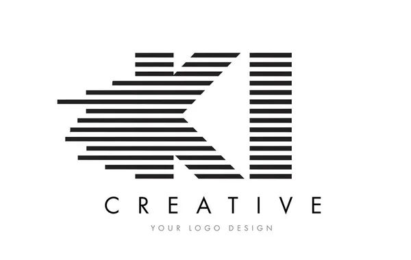 Ki K I Zebra list Logo Design z czarno-białe paski — Wektor stockowy