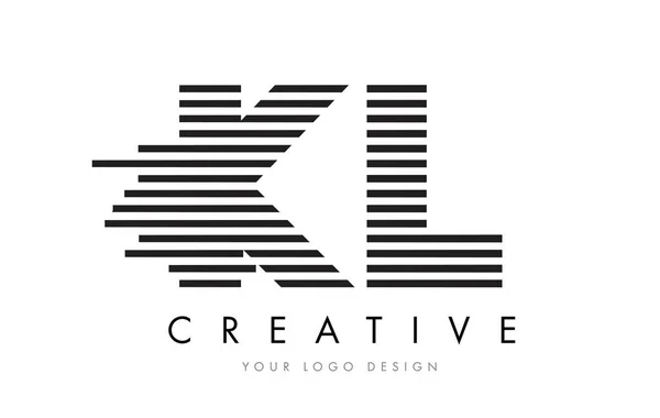 KL K L Zebra Lettre Logo Design avec des rayures noires et blanches — Image vectorielle