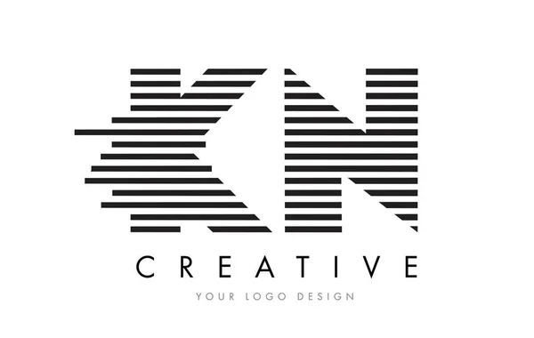 KN K N Zebra Lettera Logo Design con strisce in bianco e nero — Vettoriale Stock