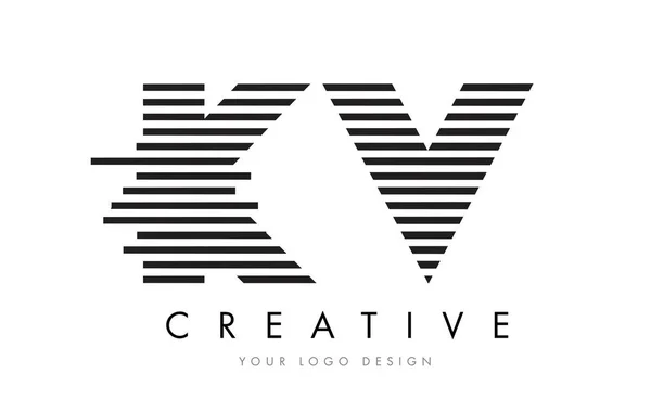 KV K V Zebra Lettre Logo Design avec des rayures noires et blanches — Image vectorielle