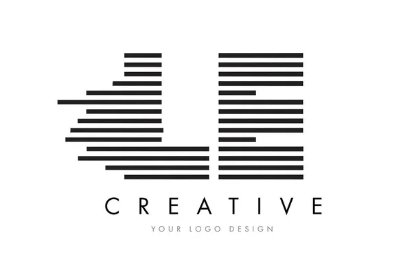 LE L E Zebra Carta Logo Design com listras pretas e brancas — Vetor de Stock