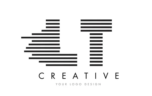 LT L T Zebra Carta Logo Design com listras pretas e brancas — Vetor de Stock