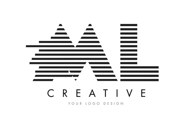 Ml M L Zebra brief Logo ontwerp met zwarte en witte strepen — Stockvector