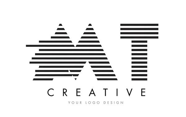 MT M T Zebra list Logo Design z czarno-białe paski — Wektor stockowy