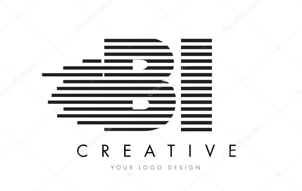 BI B I Zebra Letter Logo Design with Black and White Stripes Vector