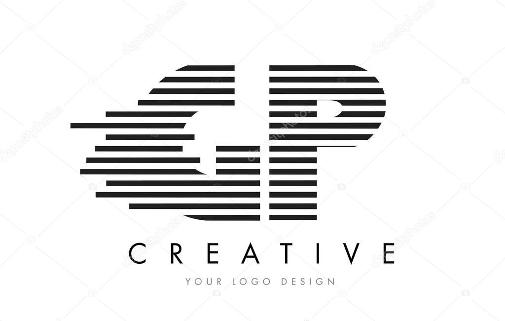 GP G P Zebra Letter Logo Design with Black and White Stripes Vector