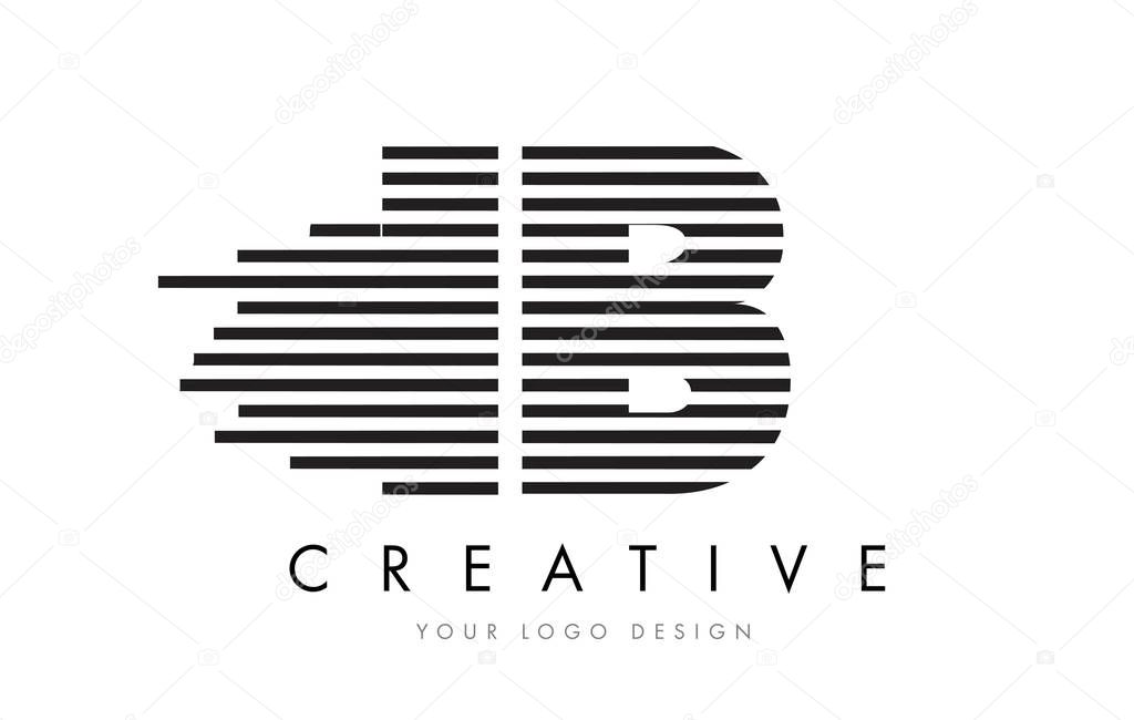 IB I B Zebra Letter Logo Design with Black and White Stripes Vector