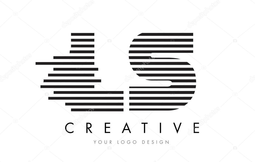 LS L S Zebra Letter Logo Design with Black and White Stripes Vector