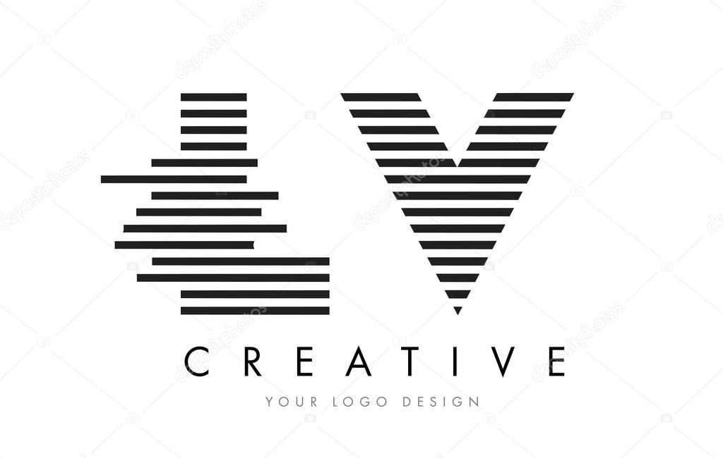 LV L V Zebra Letter Logo Design with Black and White Stripes Vector
