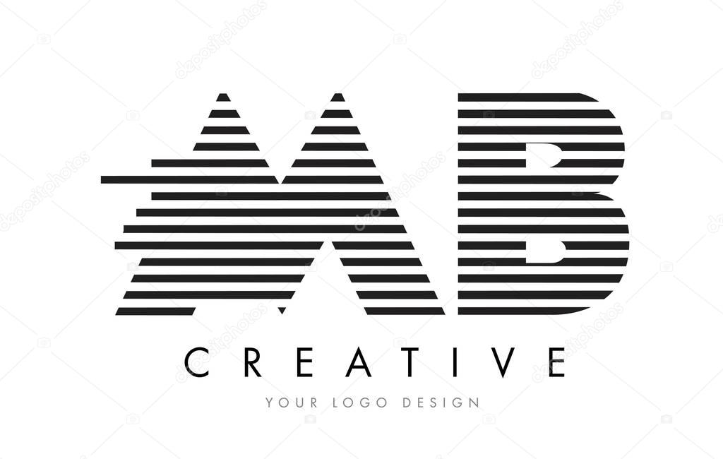 MB M B Zebra Letter Logo Design with Black and White Stripes Vector