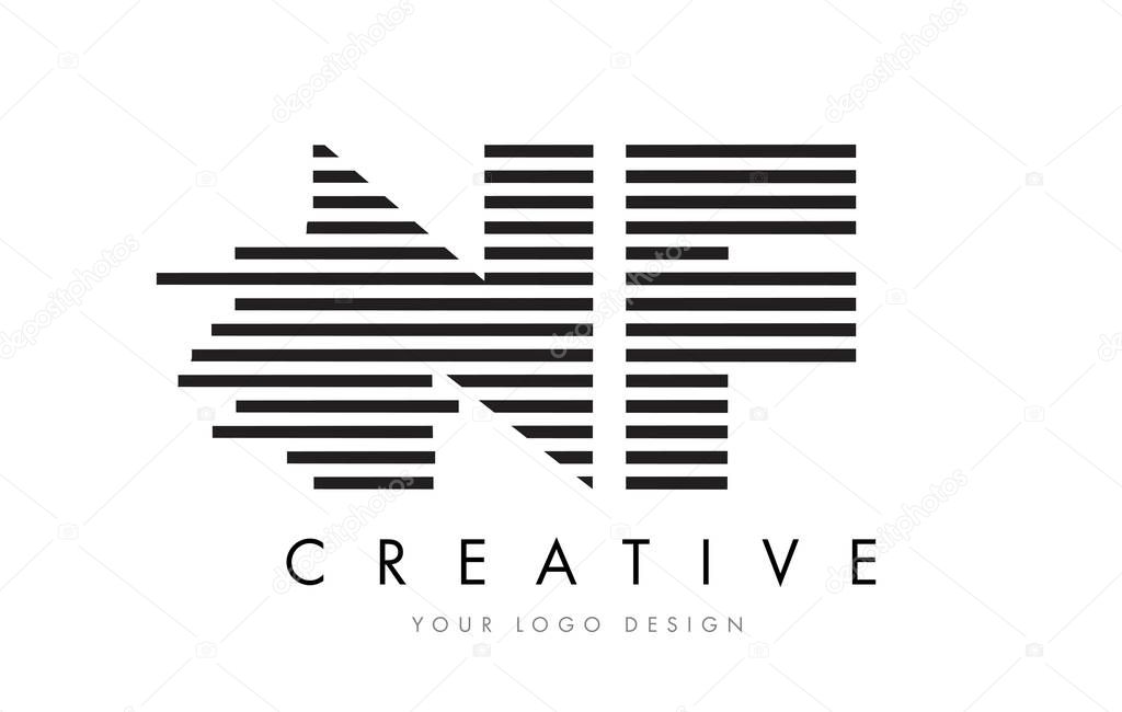 NF N F Zebra Letter Logo Design with Black and White Stripes Vector