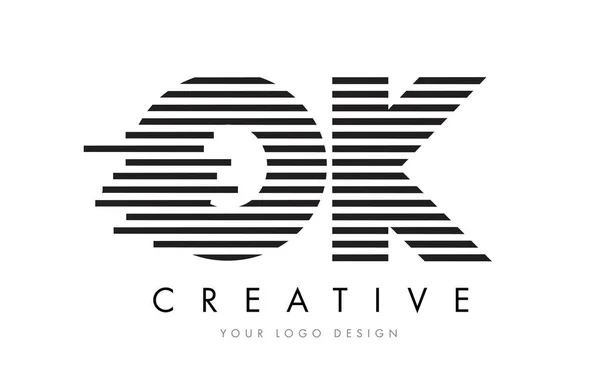 OK O K Zebra Lettre Logo Design avec des rayures noires et blanches — Image vectorielle