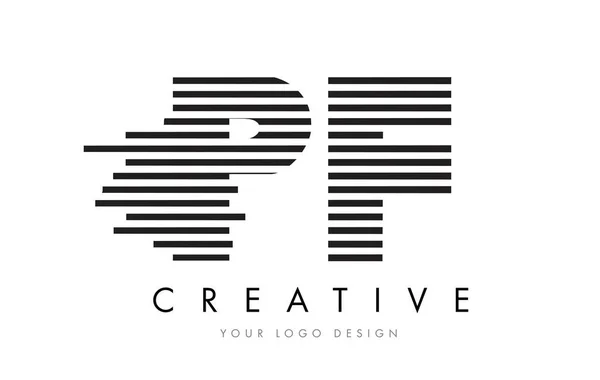 PF P F Zebra Logo tasarımı siyah ve beyaz çizgili harf — Stok Vektör