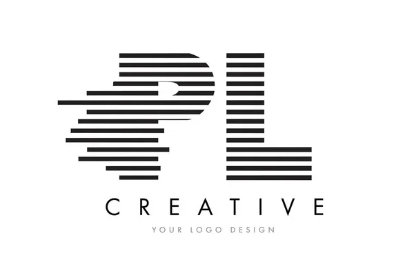 Pl P L Zebra Logo tasarımı siyah ve beyaz çizgili harf — Stok Vektör