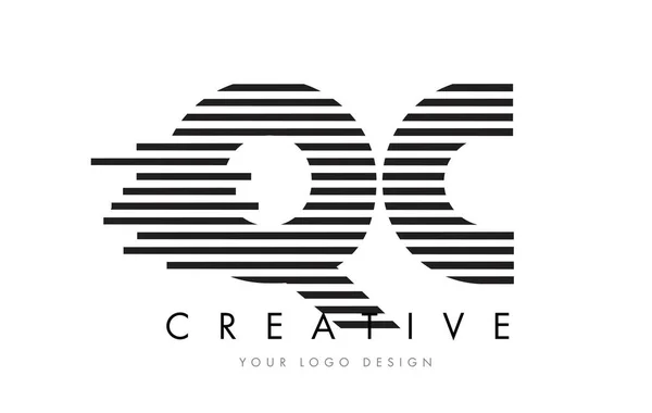 QC Q C Zebra Letter Logo Design with Black and White Stripes — Stock Vector