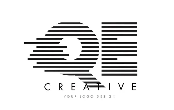 Diseño del logotipo de la letra QE Q E Zebra con rayas en blanco y negro — Archivo Imágenes Vectoriales