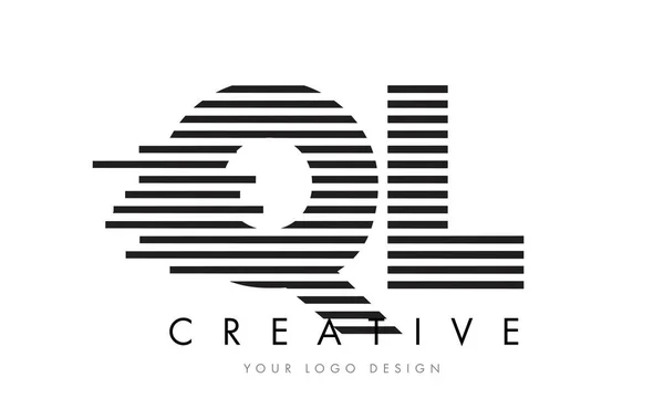 QL Q L Зебра лист дизайн логотипа з чорно-білі смуги — стоковий вектор