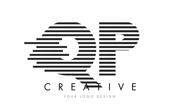 Logo tasarımı siyah ve beyaz çizgili QP Q P Zebra mektup — Stok Vektör
