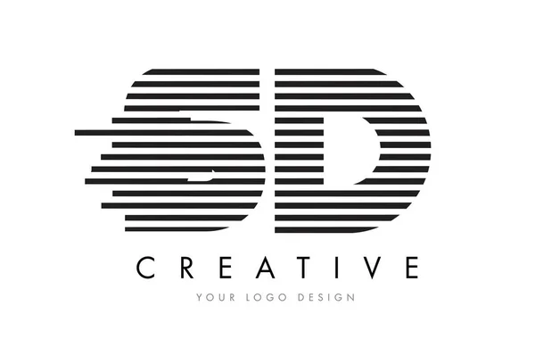 SD S D Zebra Letter Logo Design with Black and White Stripes — Stock Vector